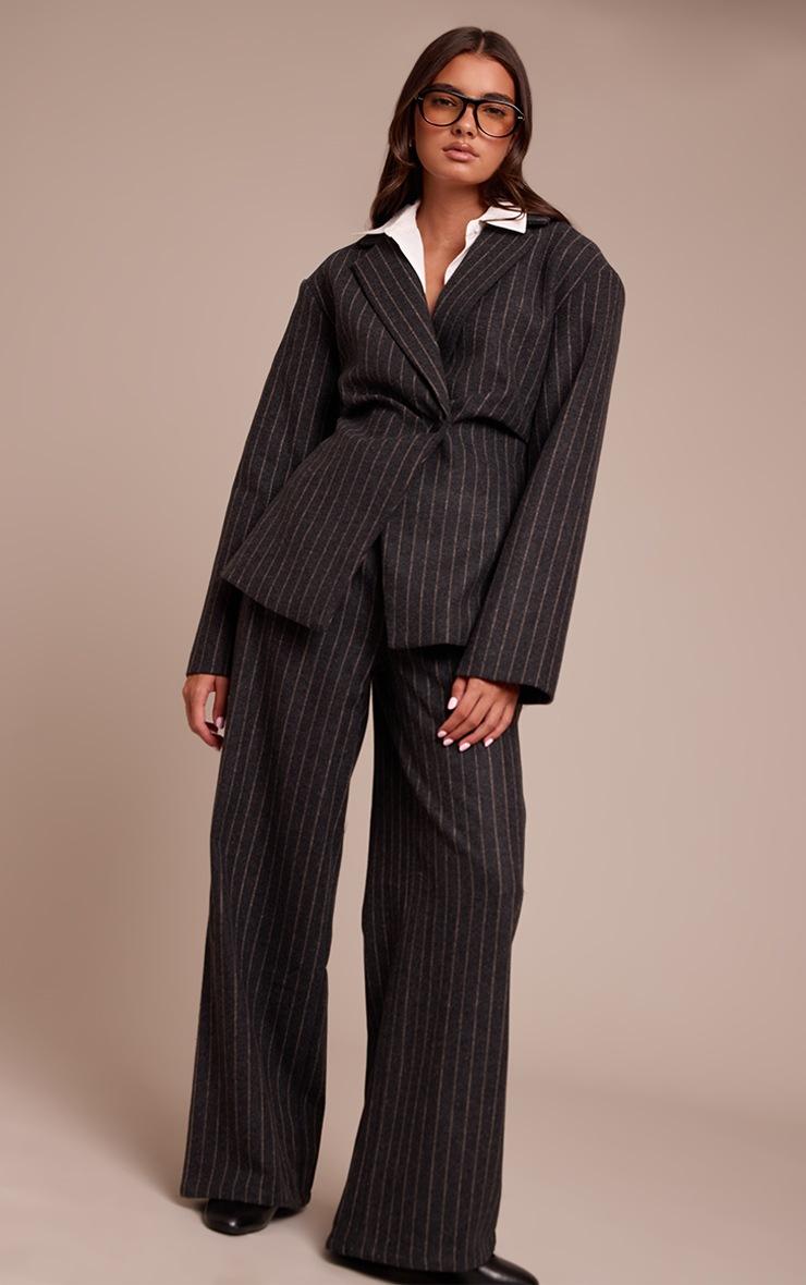 Pretty Little Thing Charcoal Grey Brushed Pinstripe Pants