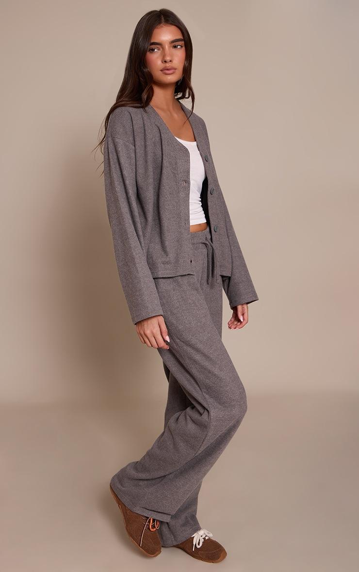Pretty Little Thing Charcoal Grey Brushed Soft Touch Wide Leg Pant
