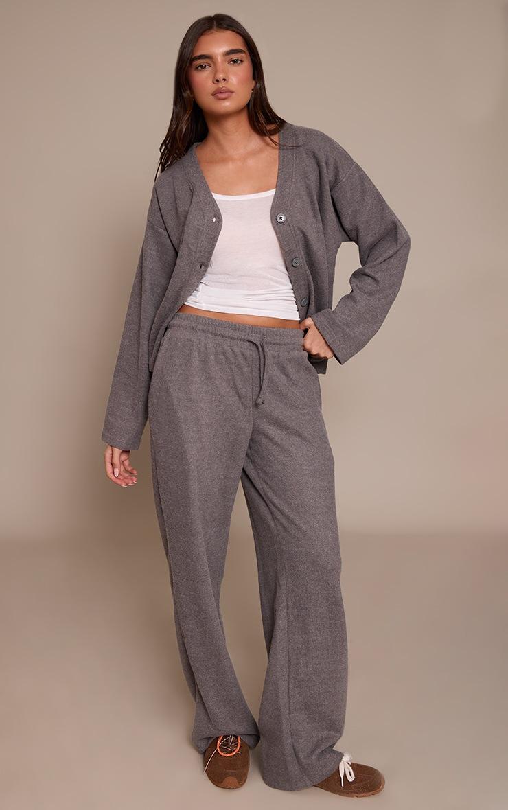 Pretty Little Thing Charcoal Grey Brushed Soft Touch Wide Leg Pant