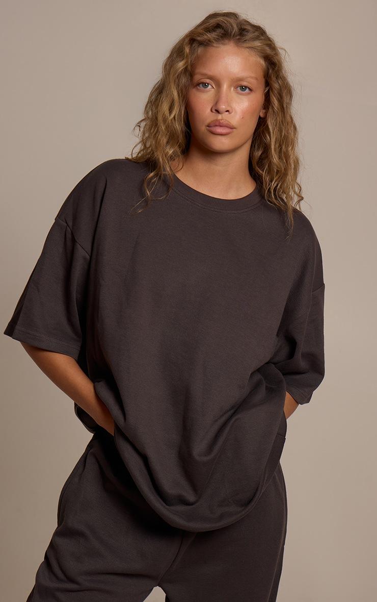 Pretty Little Thing Charcoal Grey Jersey Oversized T-shirt