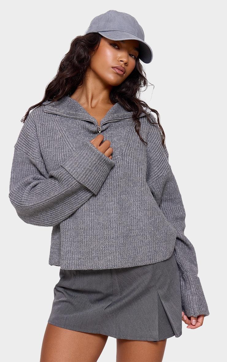 Pretty Little Thing Charcoal Grey Marl Chunky Knit Half Zip Sweater