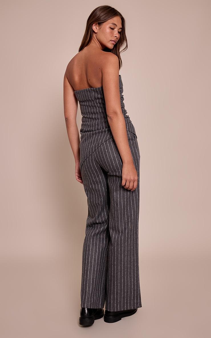 Pretty Little Thing Charcoal Grey Pinstripe Tailored Woven Wide Leg Pants
