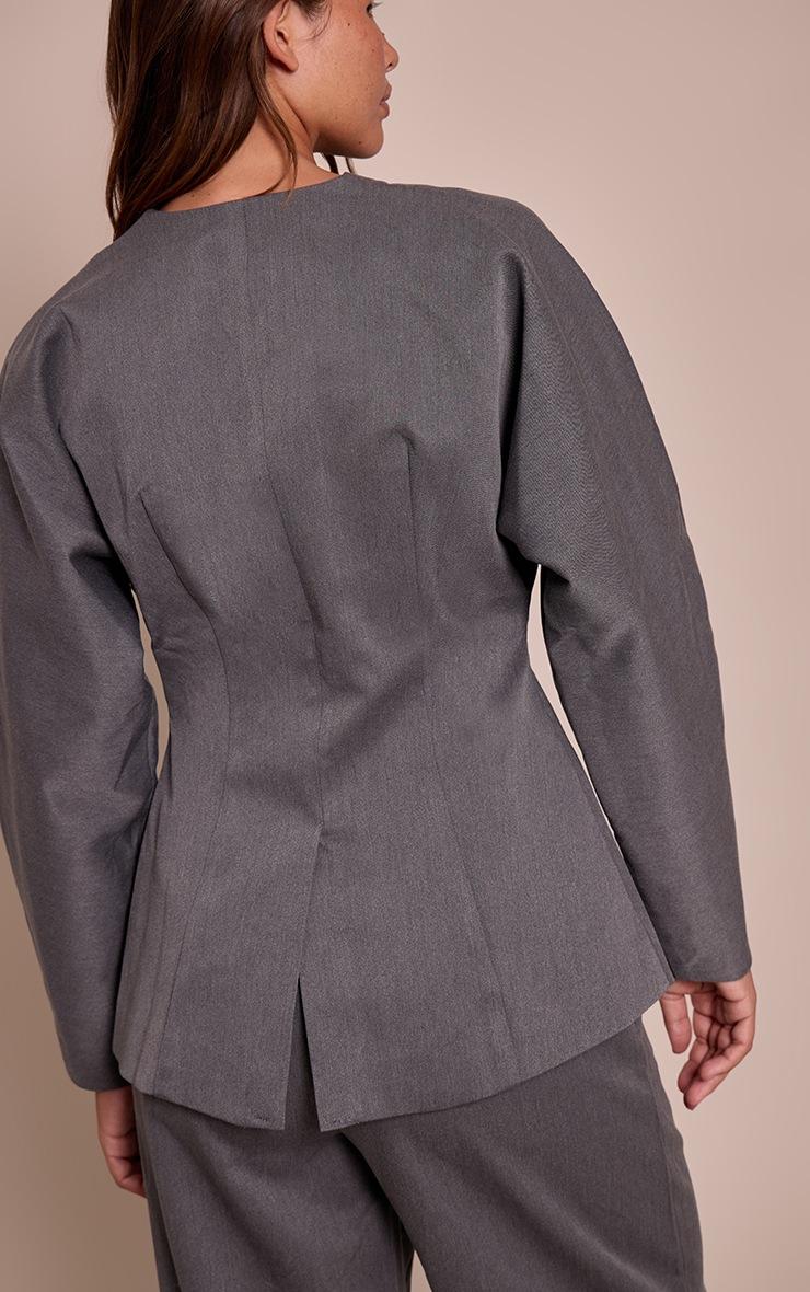 Pretty Little Thing Charcoal Grey Premium Woven Tailored Collarless Blazer