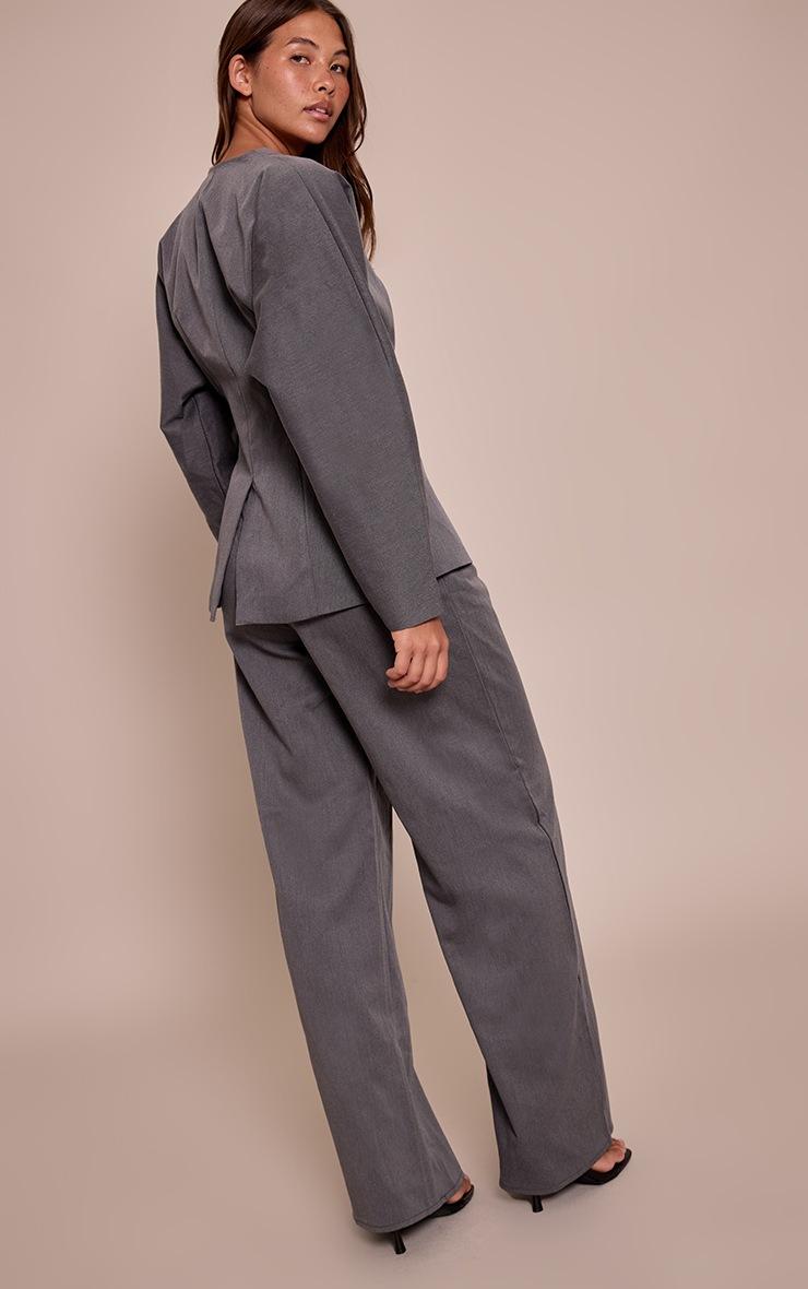 Pretty Little Thing Charcoal Grey Premium Woven Tailored Wide Leg Pleated Pants