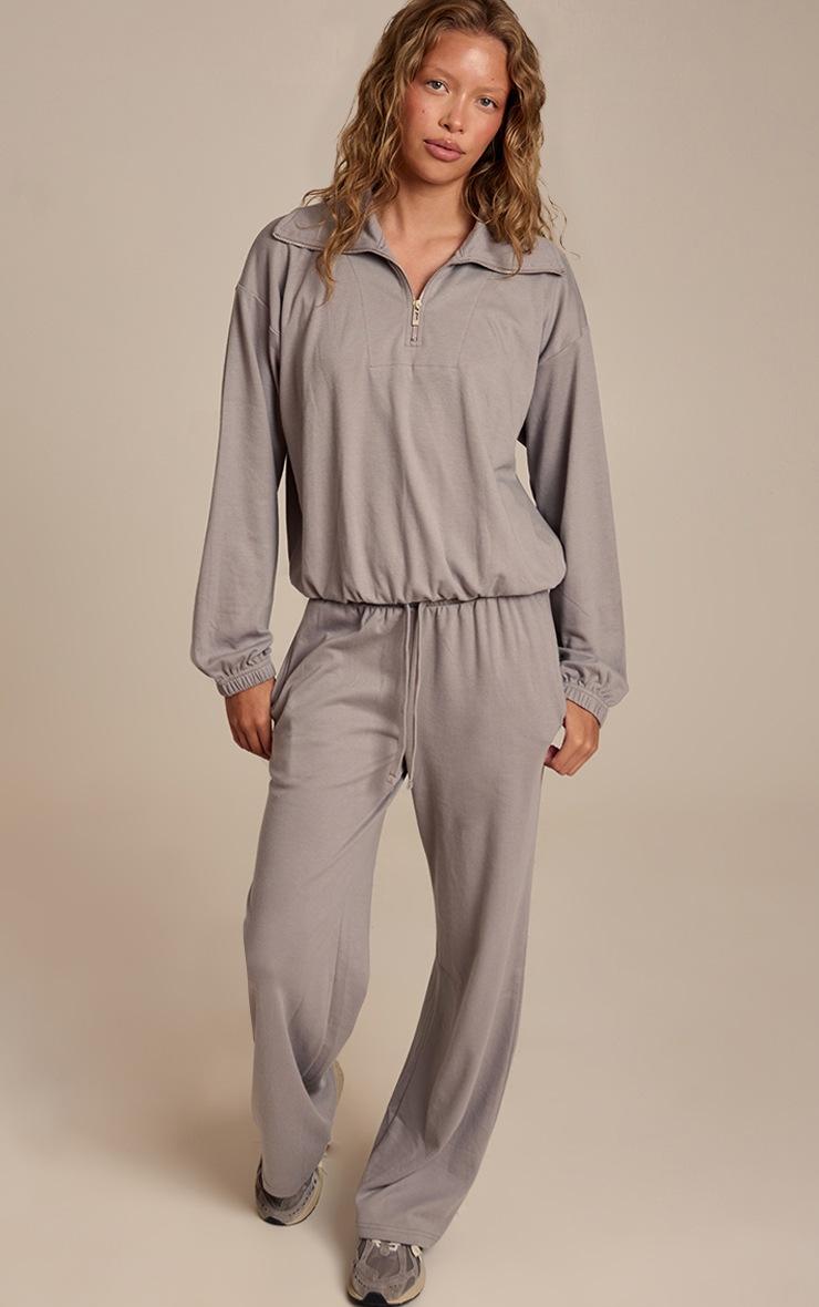 Pretty Little Thing Charcoal Grey Quarter Zip Soft Touch Top