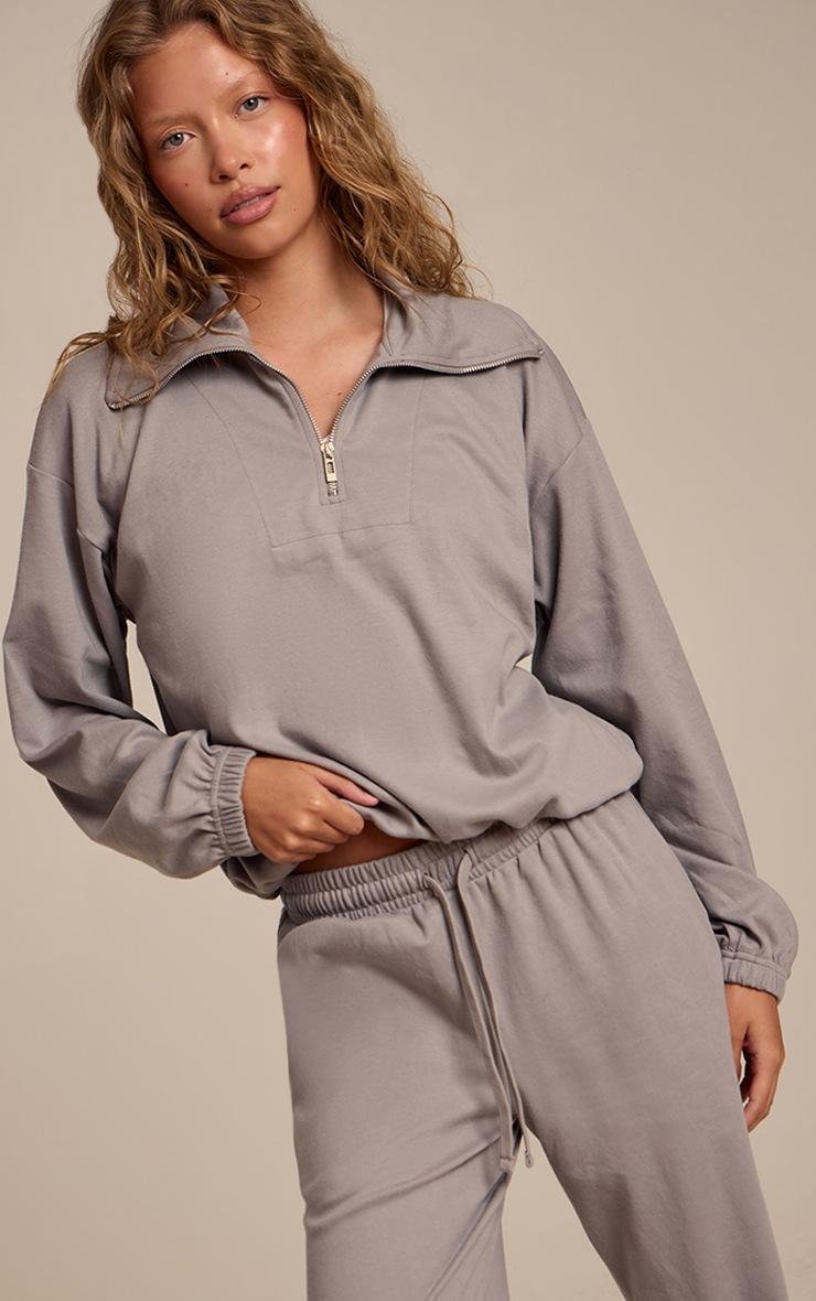 Pretty Little Thing Charcoal Grey Quarter Zip Soft Touch Top