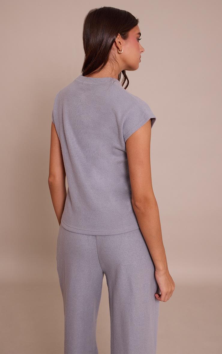 Pretty Little Thing Charcoal Grey Rib Knit Short Sleeve Top