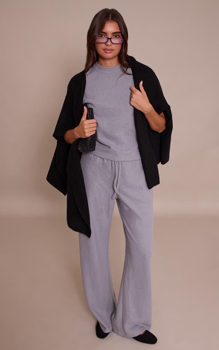 Pretty Little Thing Charcoal Grey Rib Knit Short Sleeve Top