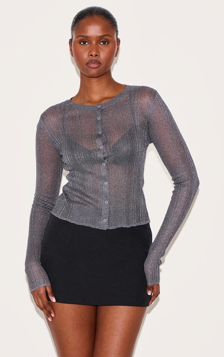 Pretty Little Thing Charcoal Grey Sheer Knit Cardigan Grey