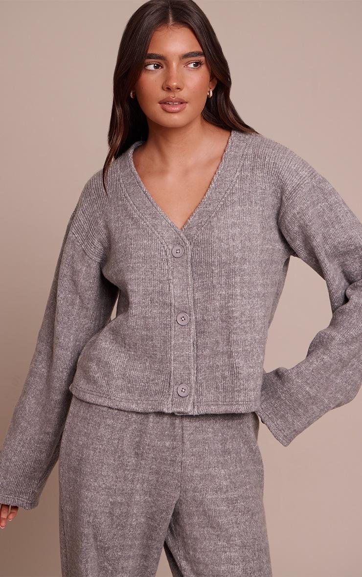 Pretty Little Thing Charcoal Grey Soft Brushed Chunky Rib Boxy Cardigan