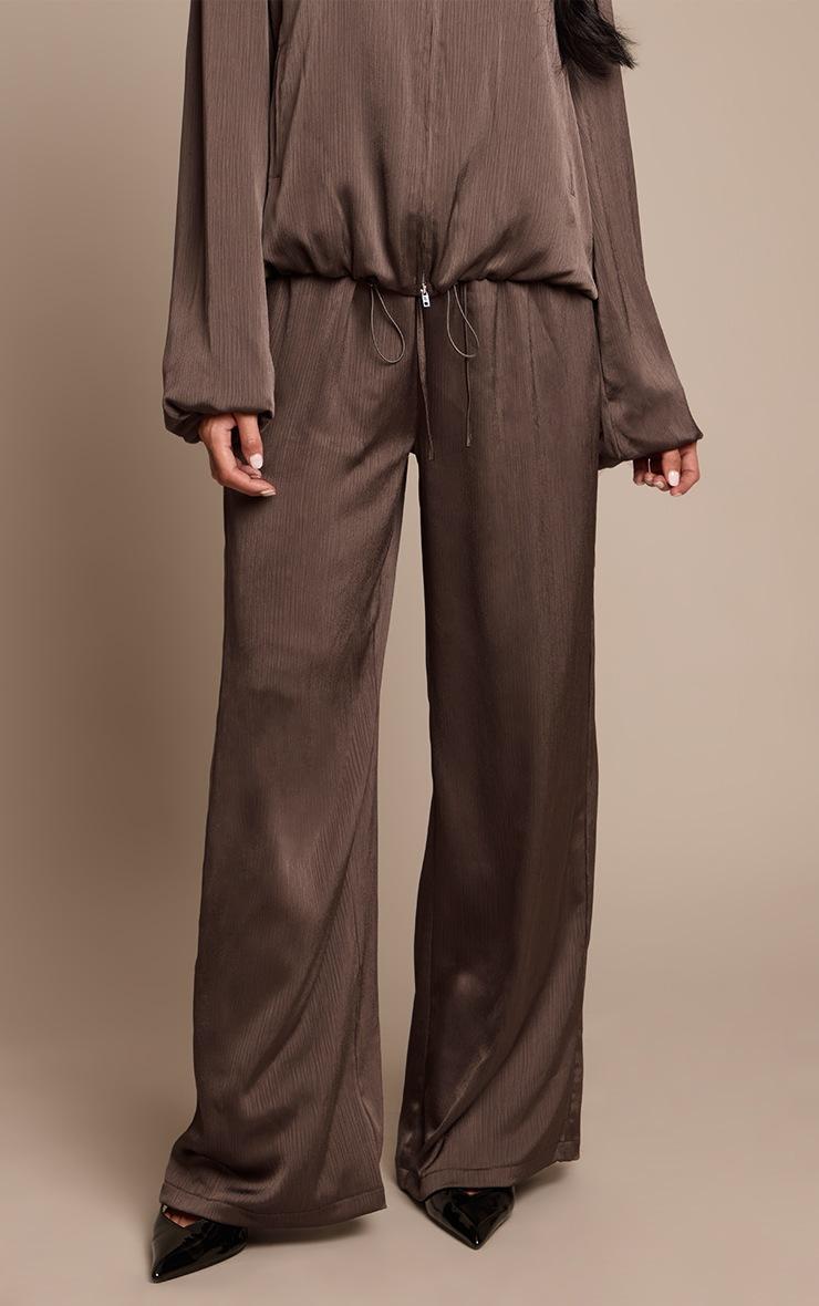 Pretty Little Thing Charcoal Grey Textured Satin Drawstring Straight Leg Pant