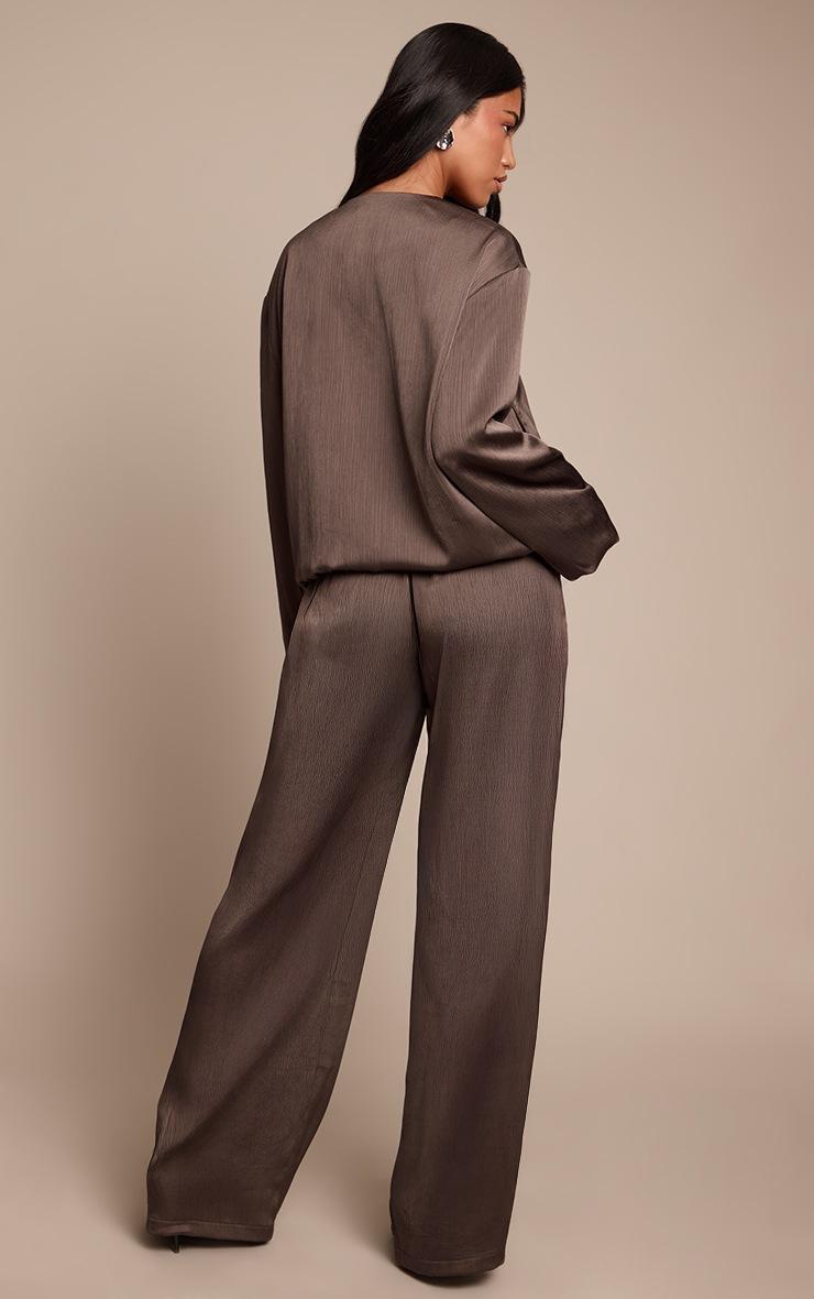 Pretty Little Thing Charcoal Grey Textured Satin Drawstring Straight Leg Pant