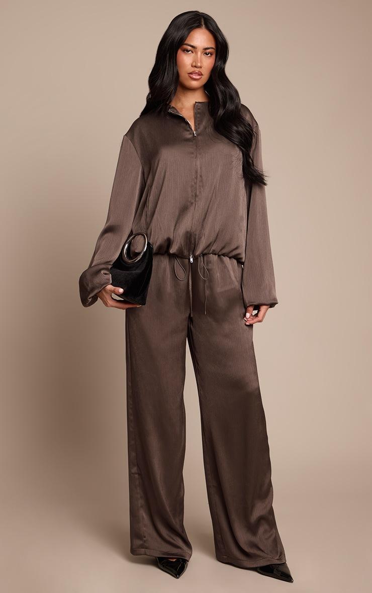 Pretty Little Thing Charcoal Grey Textured Satin Drawstring Straight Leg Pant