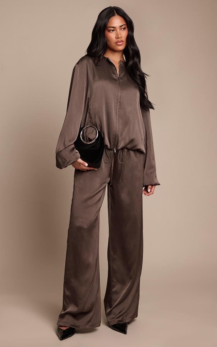 Pretty Little Thing Charcoal Grey Textured Satin High Neck Jacket