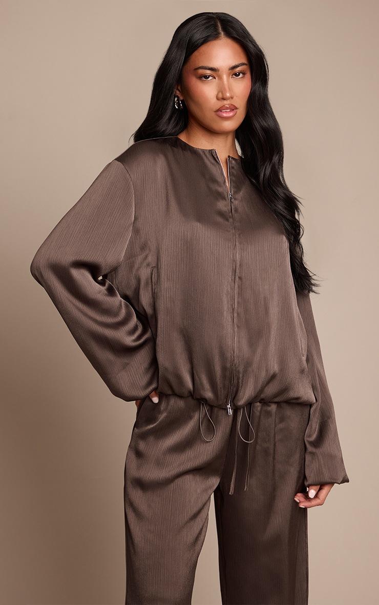 Pretty Little Thing Charcoal Grey Textured Satin High Neck Jacket