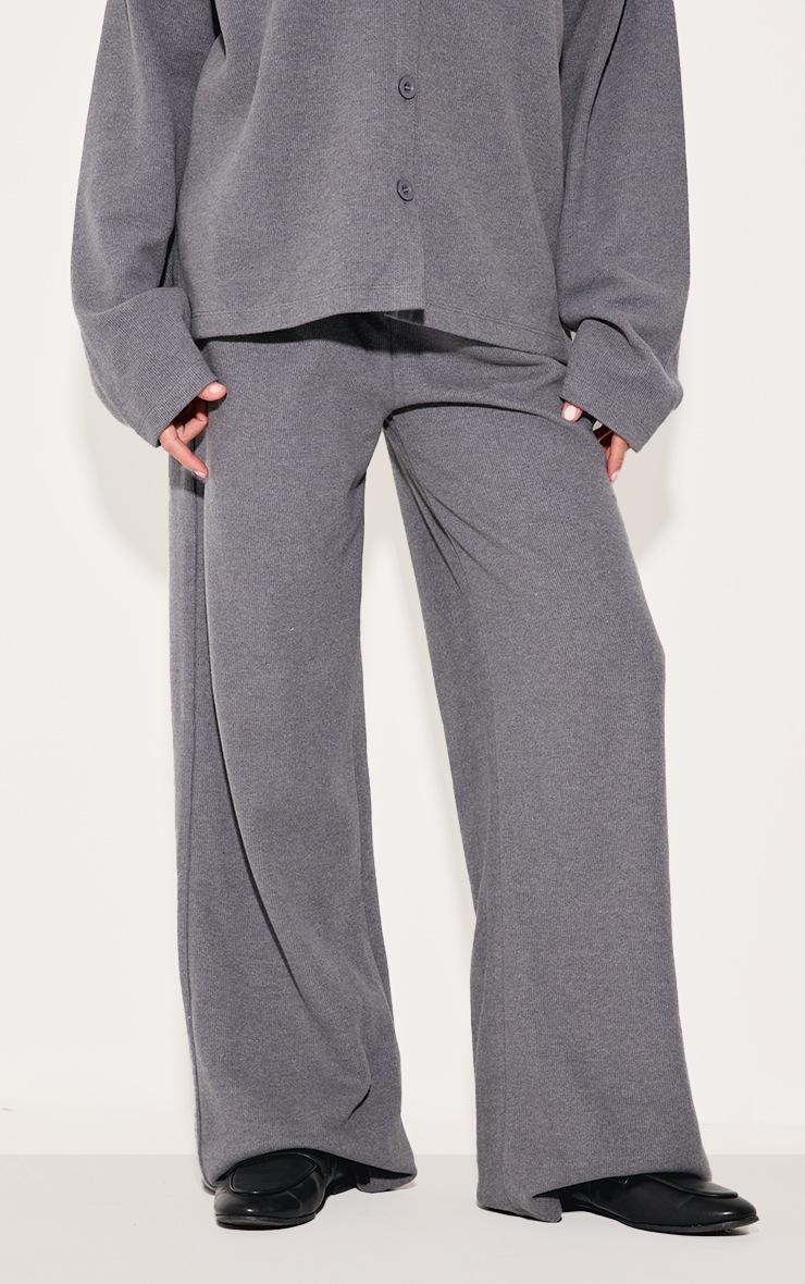Pretty Little Thing Charcoal Heavy Brushed Rib Slouchy Wide Leg Pants