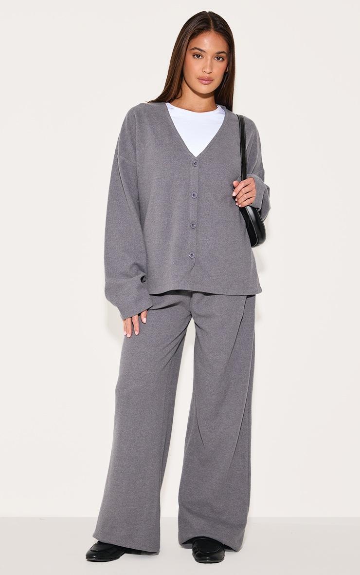 Pretty Little Thing Charcoal Heavy Brushed Rib Slouchy Wide Leg Pants