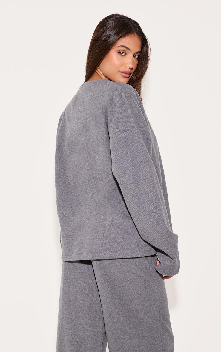 Pretty Little Thing Charcoal Heavy Brushed Rib V Neck Button Up Cardigan