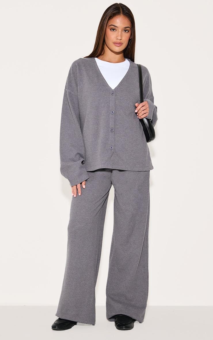 Pretty Little Thing Charcoal Heavy Brushed Rib V Neck Button Up Cardigan