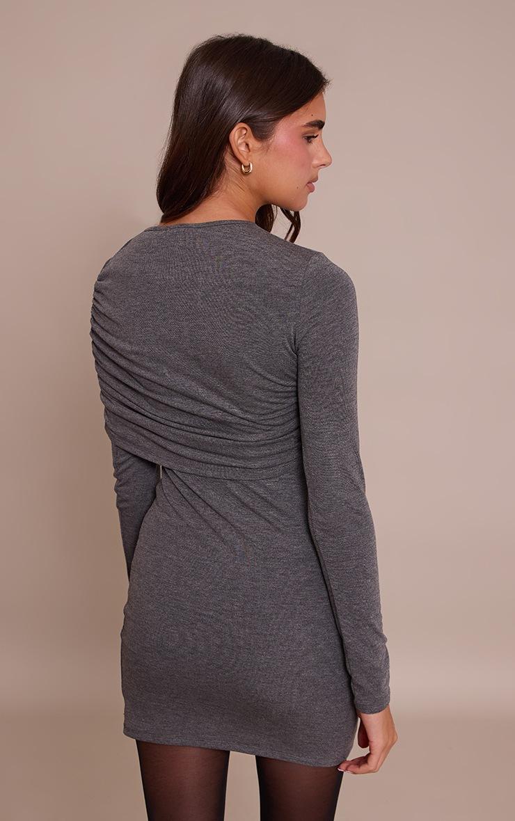 Pretty Little Thing Charcoal Jersey Overlay Detail Long Sleeve Bodycon Dress