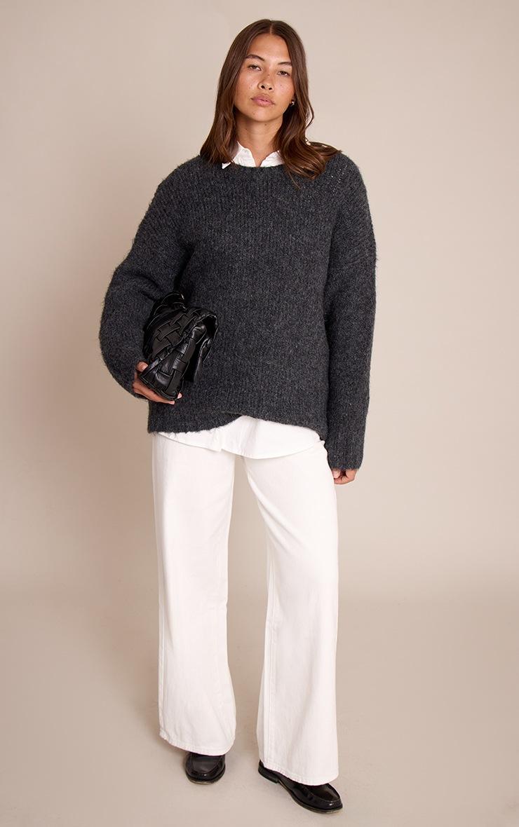 Pretty Little Thing Charcoal Rib Detail Oversized Sweater
