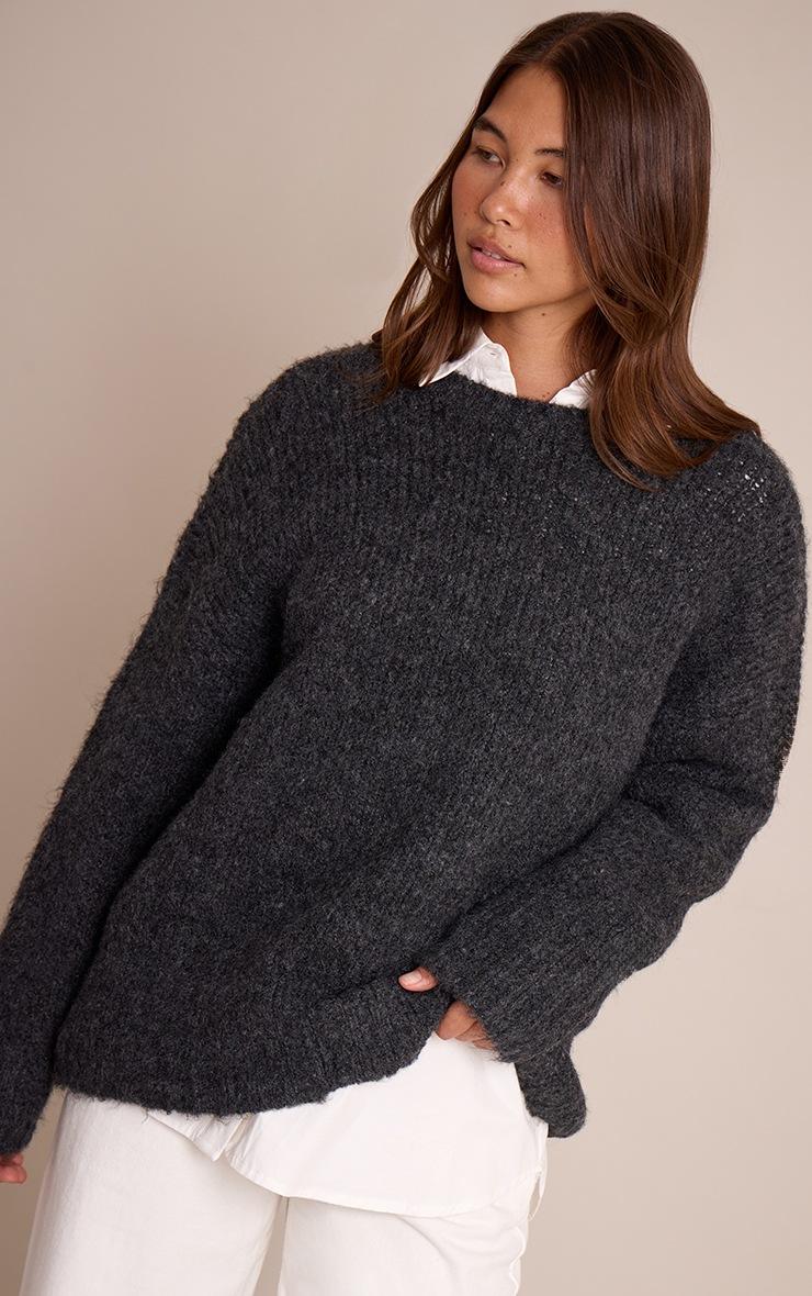Pretty Little Thing Charcoal Rib Detail Oversized Sweater