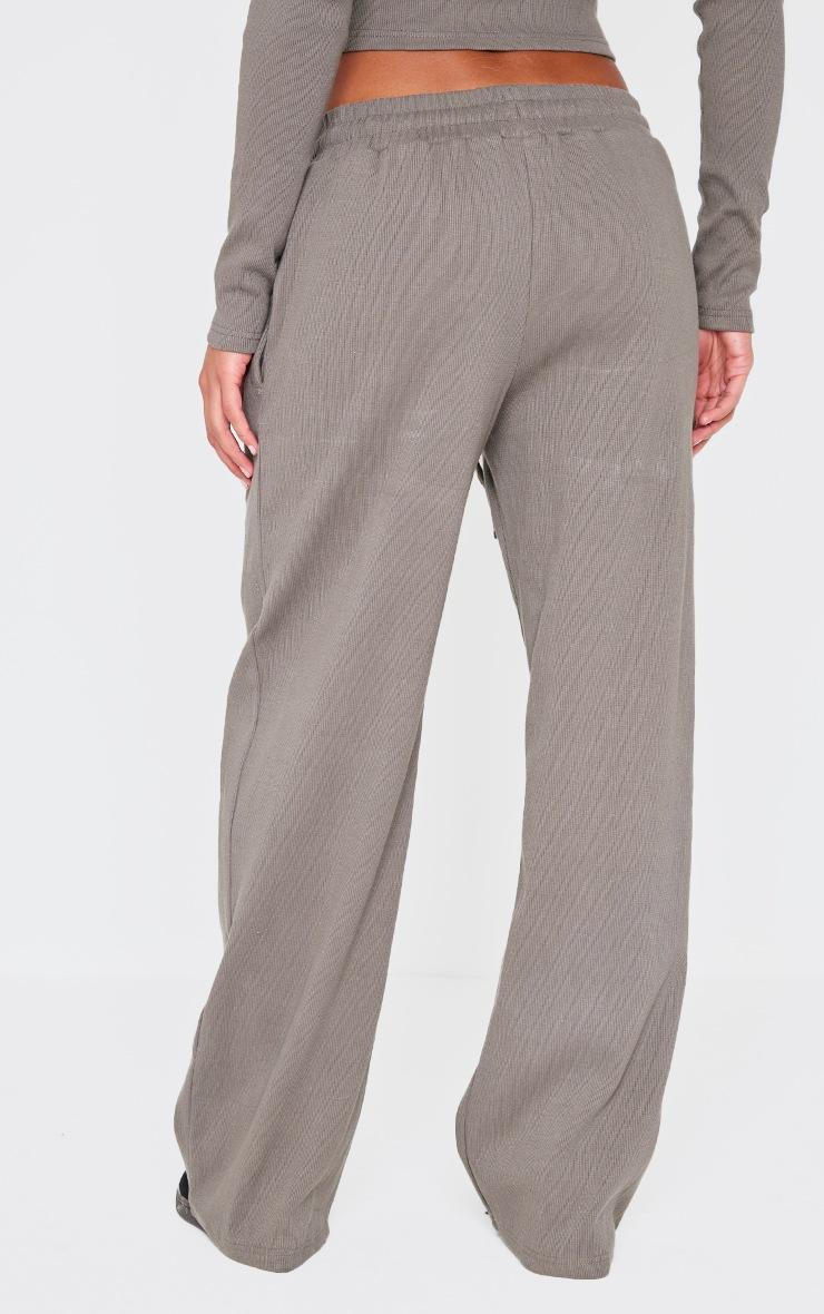 Pretty Little Thing Charcoal Ribbed Low Rise Wide Leg Pants