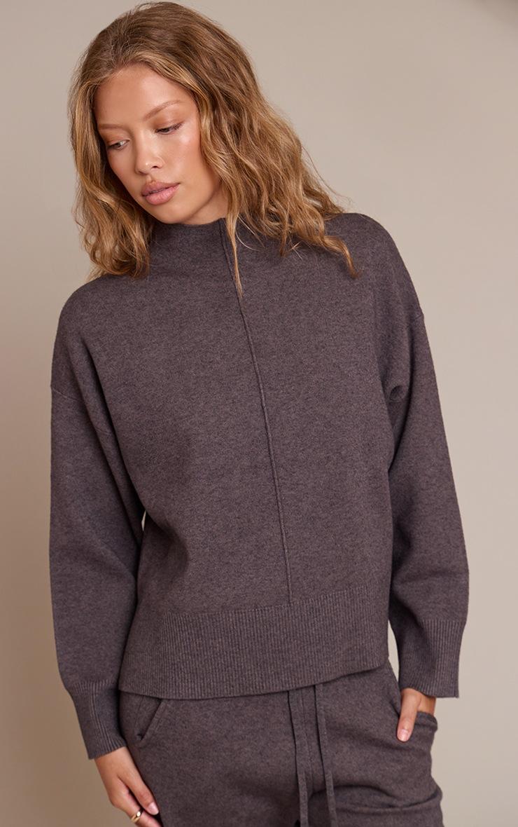 Pretty Little Thing Charcoal Seam Detail Oversized Knitted Sweater