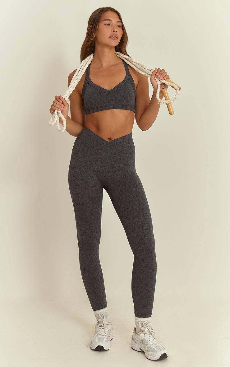 Pretty Little Thing Charcoal Seamless Marl Cross Back Sports Bra
