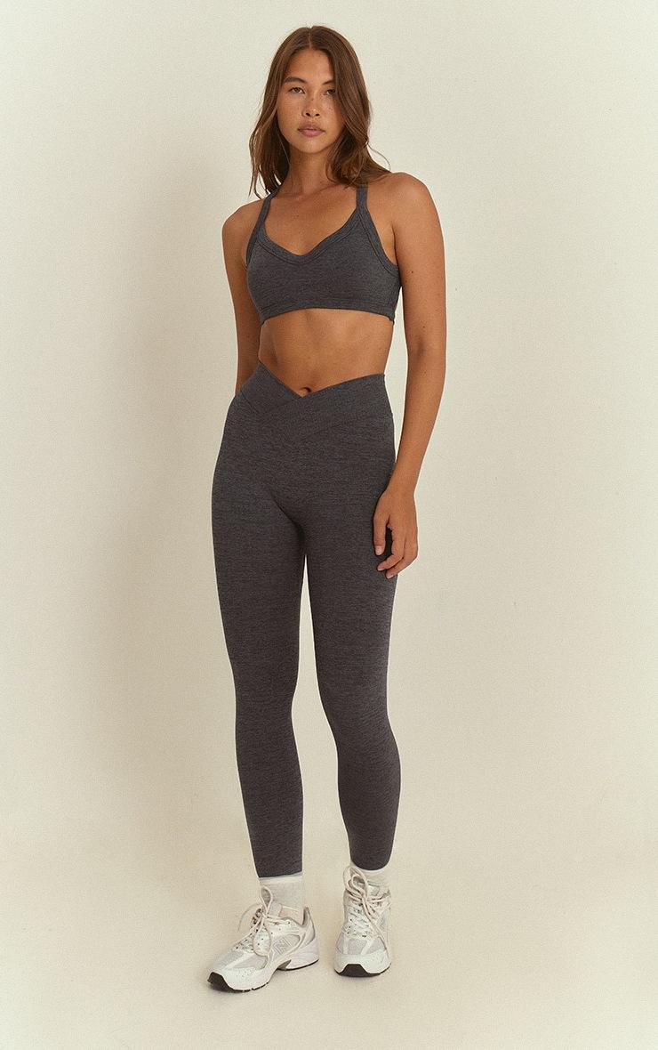 Pretty Little Thing Charcoal Seamless Marl Cross Front Legging