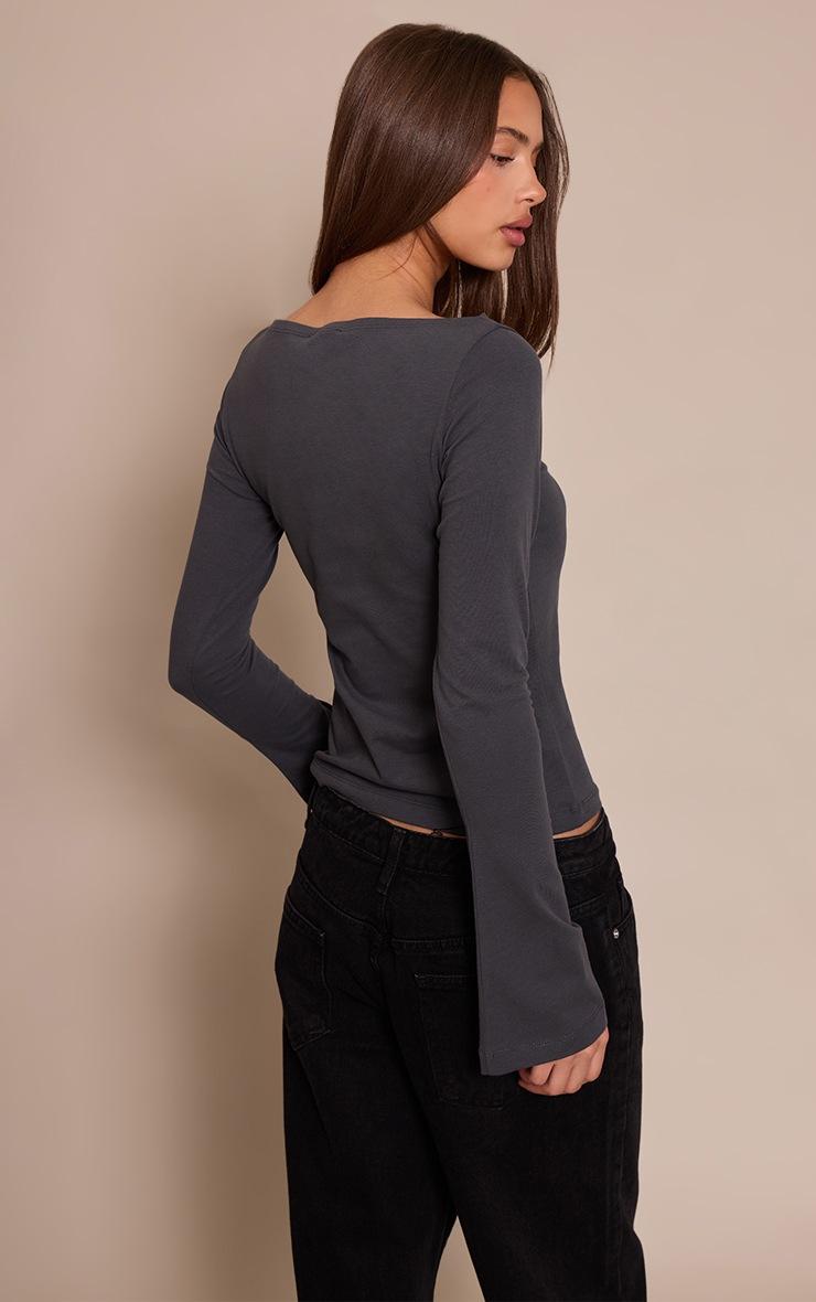 Pretty Little Thing Charcoal Soft Cotton Boat Neck Flared Long Sleeve Top
