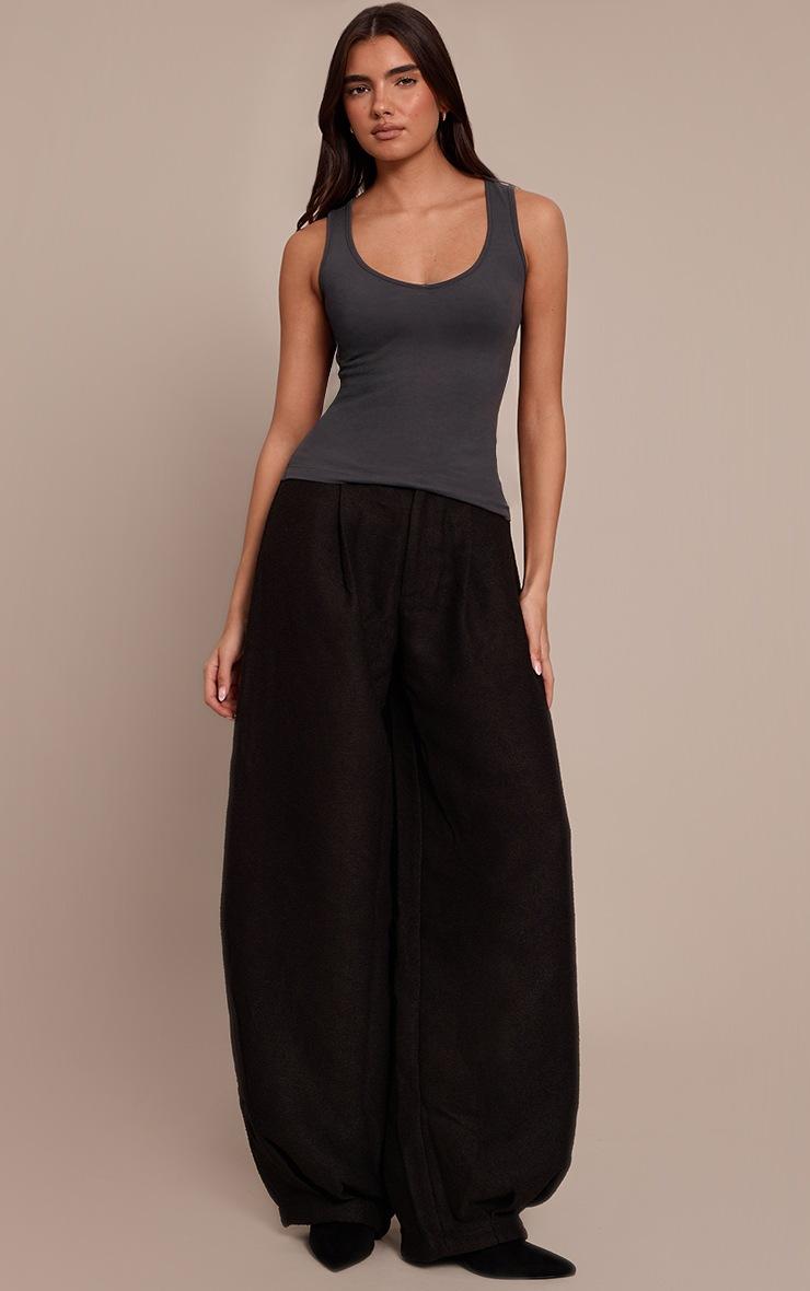 Pretty Little Thing Charcoal Soft Cotton Plunge Neck Vest Top