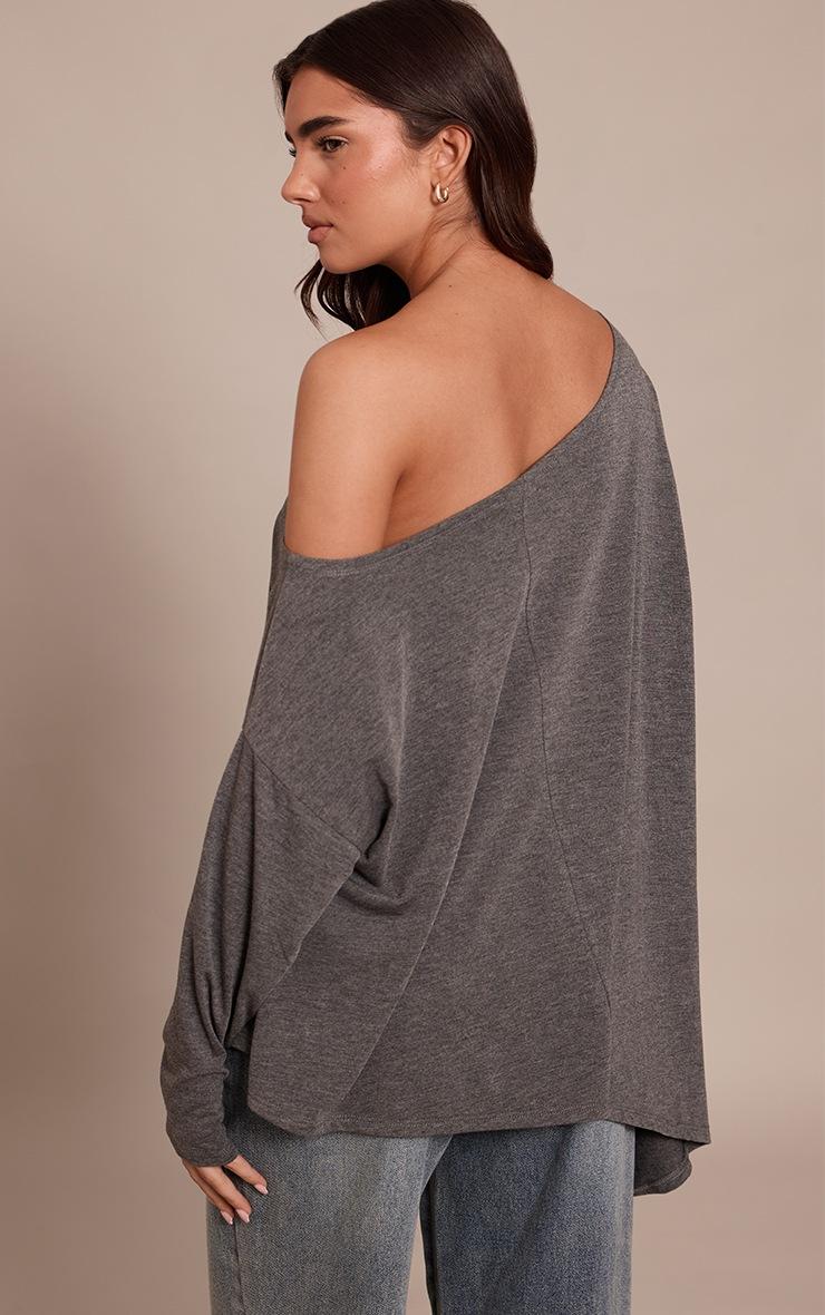 Pretty Little Thing Charcoal Soft Jersey Oversized Slouchy Long Sleeve Top