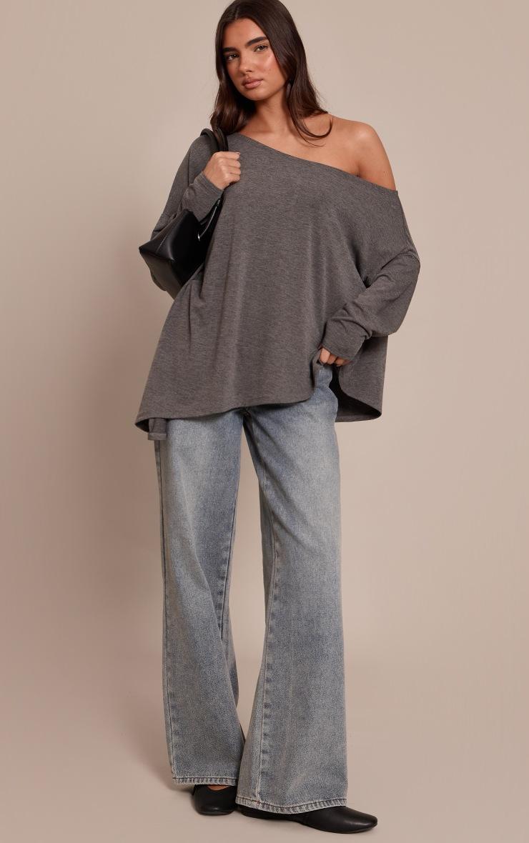 Pretty Little Thing Charcoal Soft Jersey Oversized Slouchy Long Sleeve Top