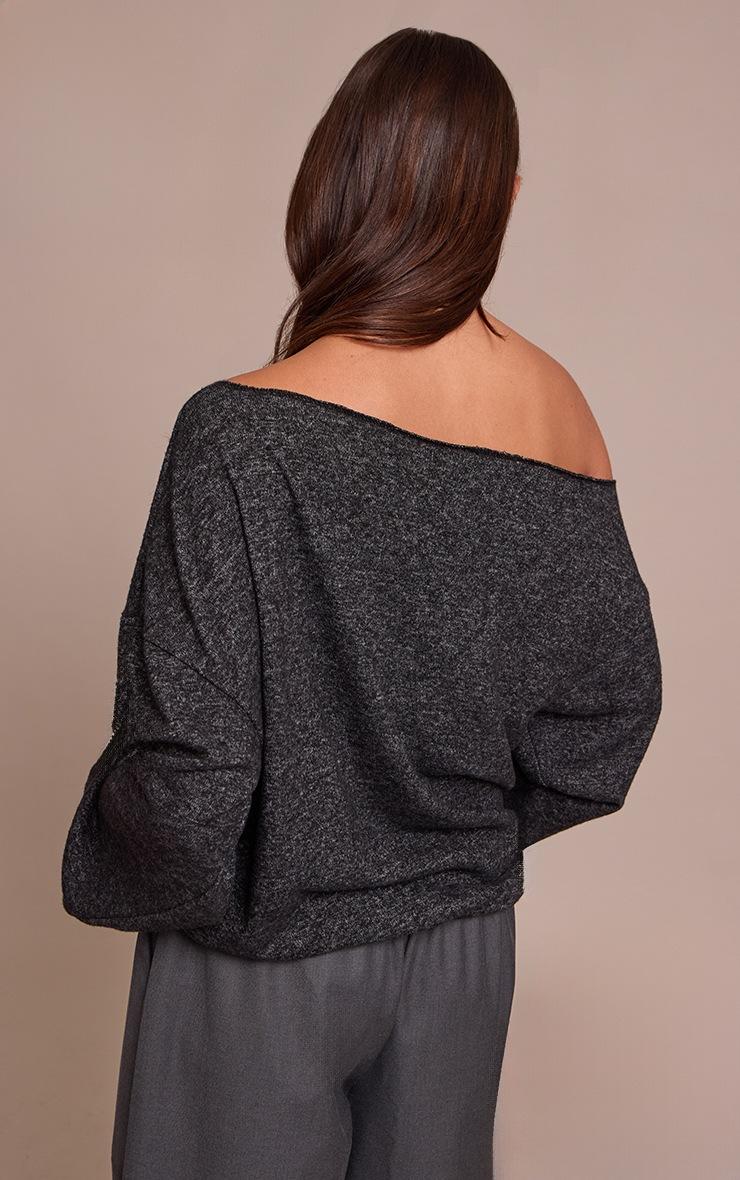 Pretty Little Thing Charcoal Soft Knit Asymmetric Oversized Slouchy Long Sleeve Top