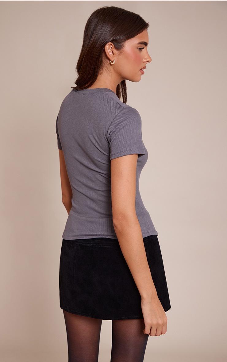 Pretty Little Thing Charcoal Soft Rib Crew Neck Short Sleeve Top