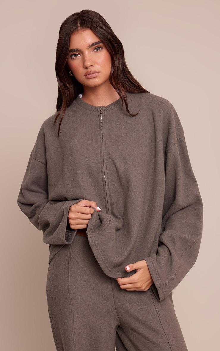 Pretty Little Thing Charcoal Soft Touch Zip Through Sweatshirt