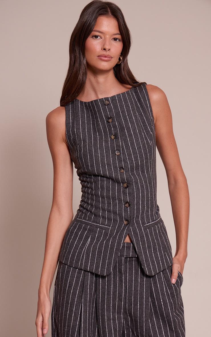 Pretty Little Thing Charcoal Tailored Brushed Woven Vest
