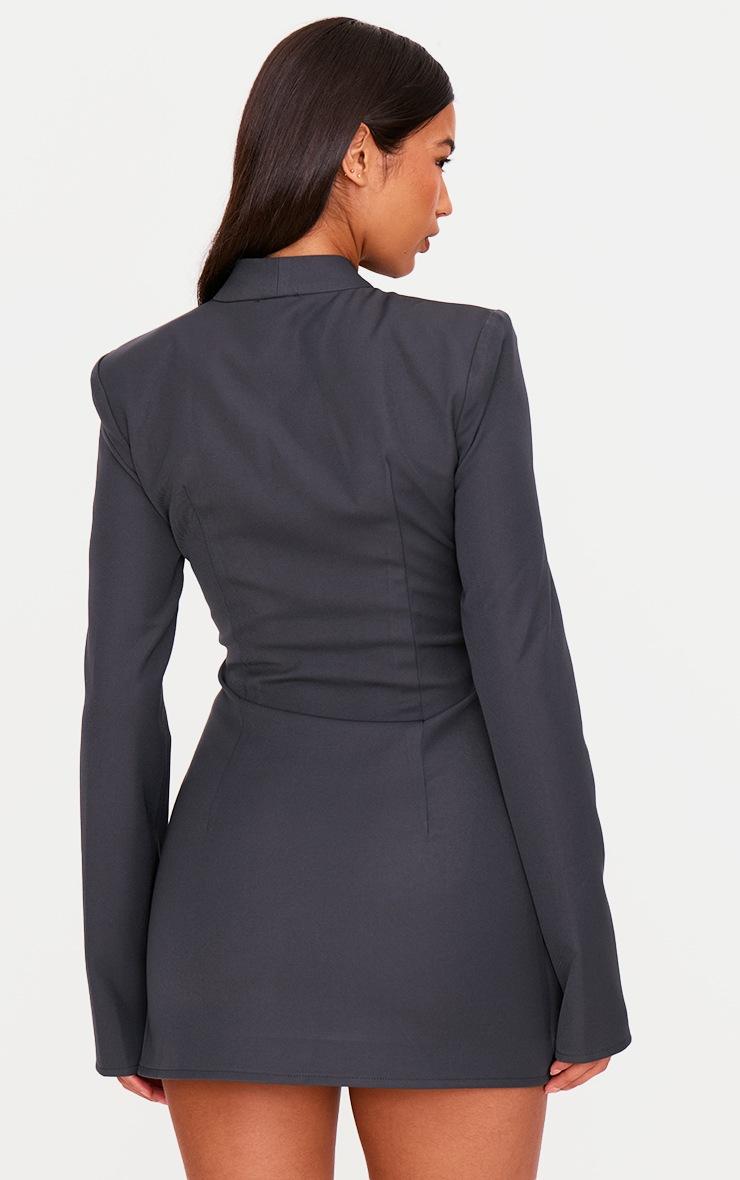 Pretty Little Thing Charcoal Tailored Overlap Long Sleeve Bodycon Dress
