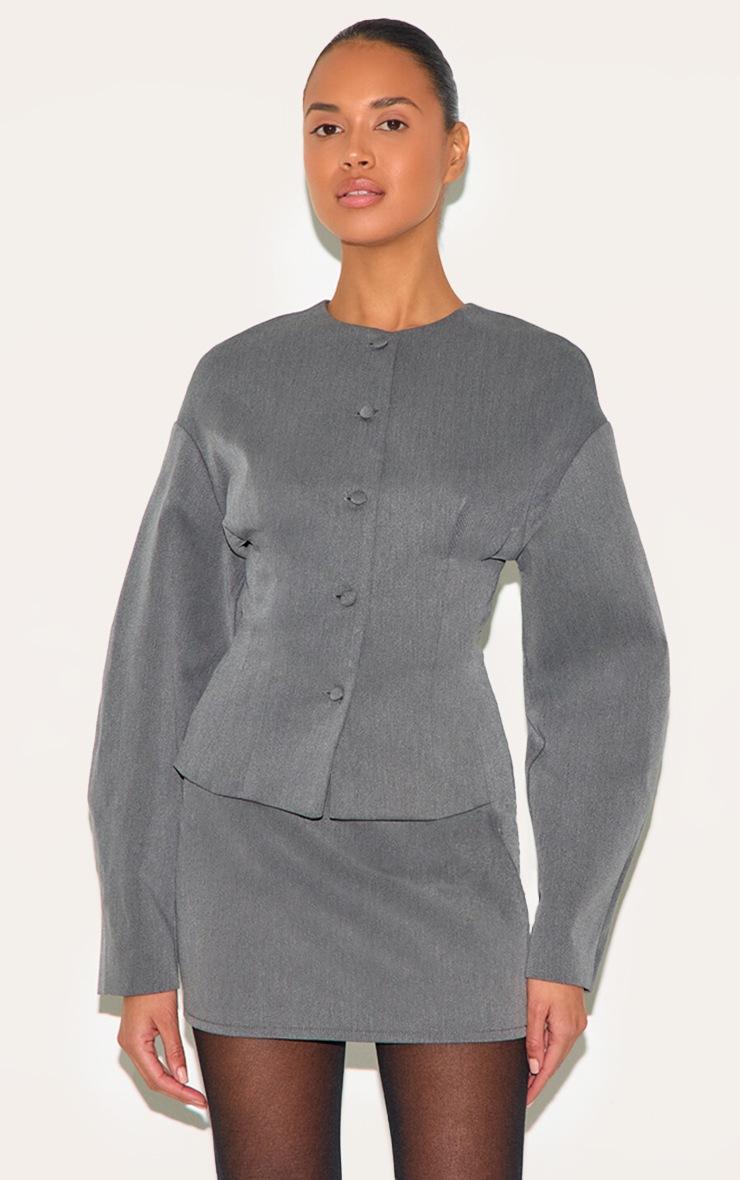 Pretty Little Thing Charcoal Tailored Woven Boxy Balloon Sleeve Blazer