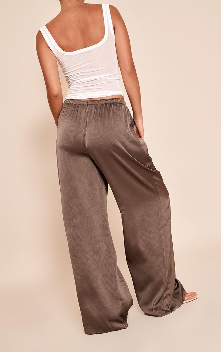 Pretty Little Thing Charcoal Textured Satin Low Rise Wide Leg Drawstring Pants
