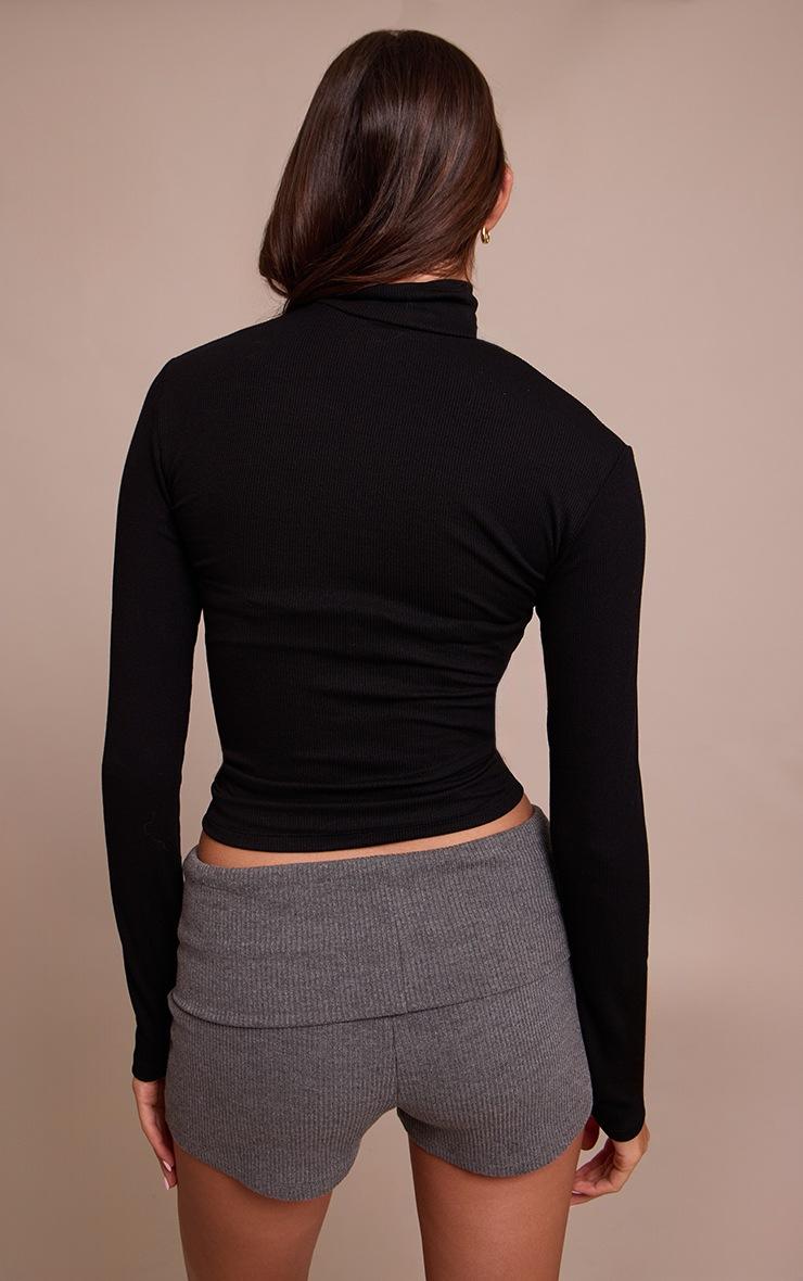 Pretty Little Thing Charcoal Thick Rib Fold Over Detail Hotpant