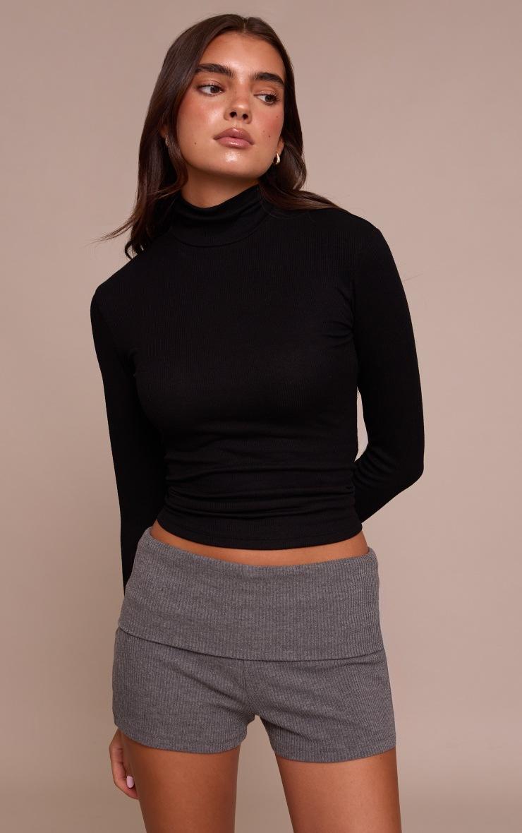 Pretty Little Thing Charcoal Thick Rib Fold Over Detail Hotpant