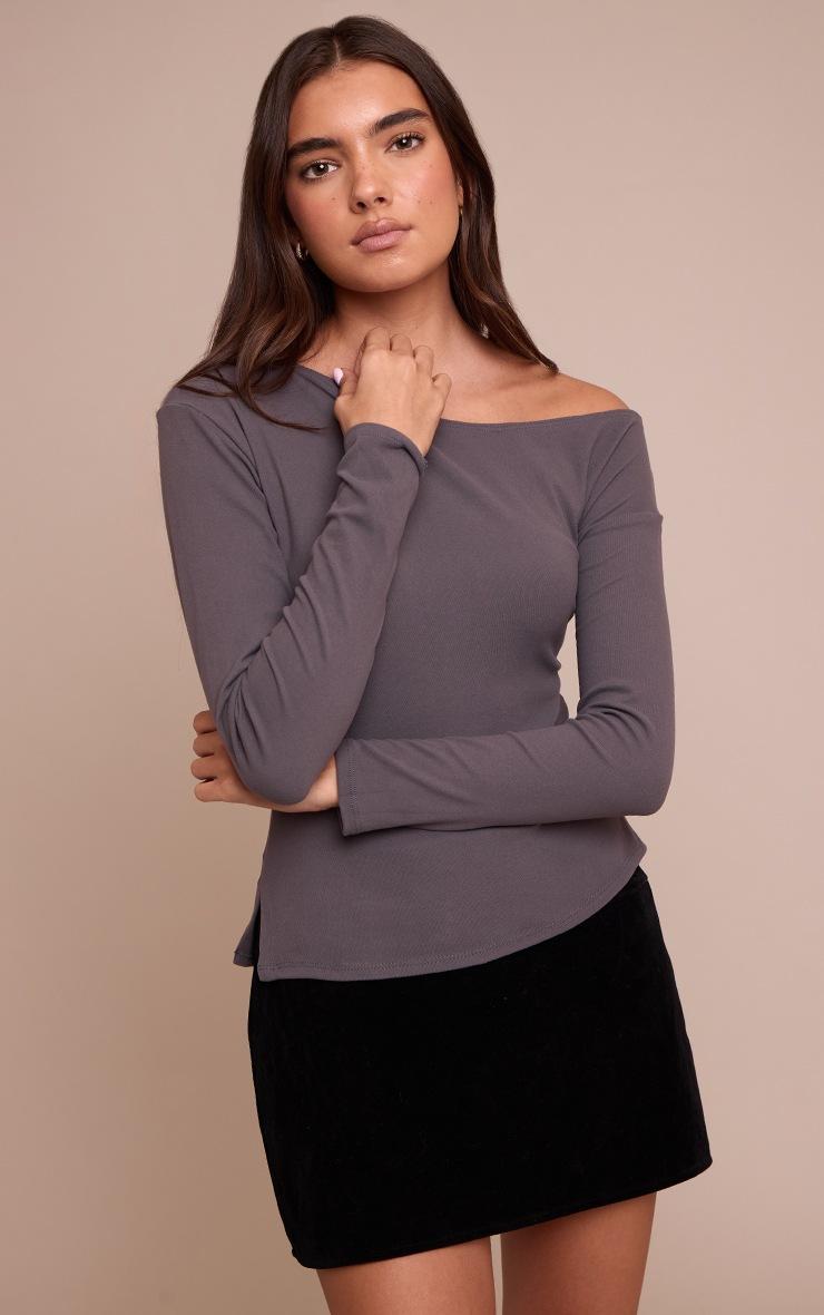 Pretty Little Thing Charcoal Ultra Soft Asymmetric Long Sleeve Top