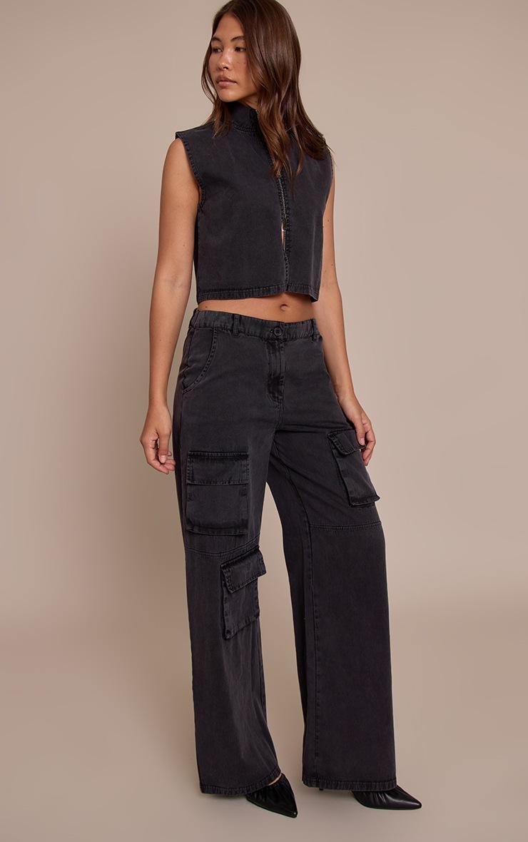 Pretty Little Thing Charcoal Washed Pocket Detail Pants