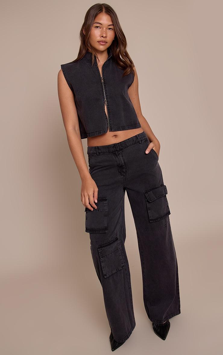 Pretty Little Thing Charcoal Washed Pocket Detail Pants