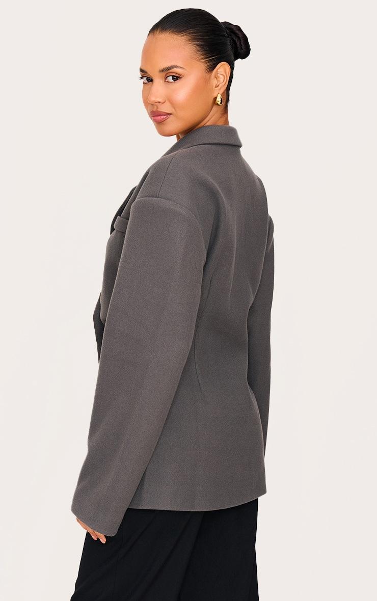 Pretty Little Thing Charcoal Wool Look Cinched Blazer