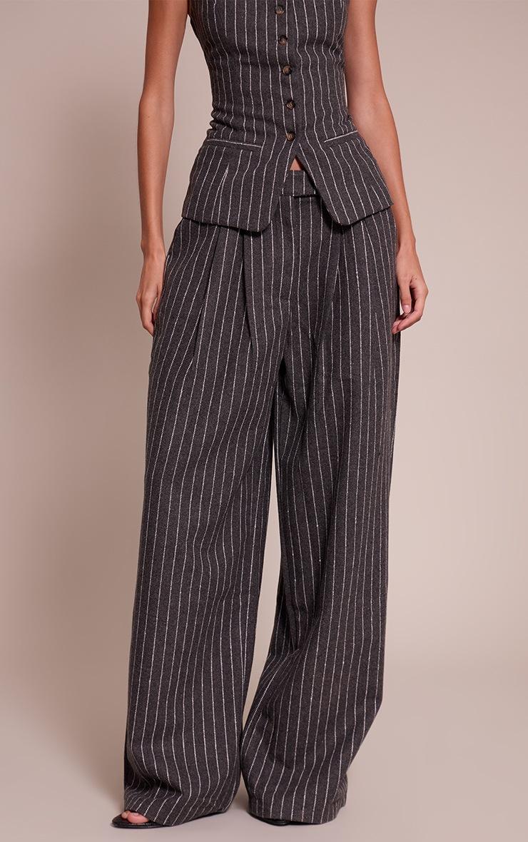 Pretty Little Thing Charcoal Woven Brushed Straight Leg Pant