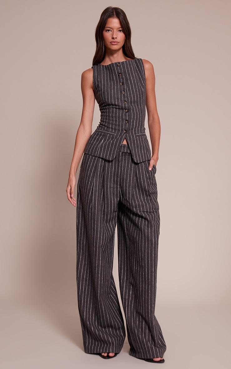 Pretty Little Thing Charcoal Woven Brushed Straight Leg Pant