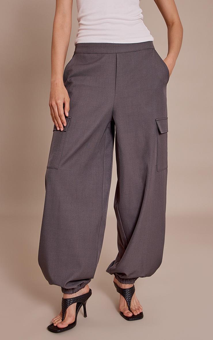 Pretty Little Thing Charcoal Woven Elasticated Hem Cargos
